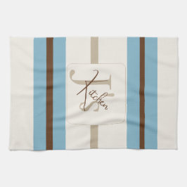 Paño De Cocina Personalizado Azul Marrón Raya Monograma Costero