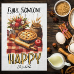 Paño De Cocina Personalizado Bake Someone Happy<br><div class="desc">Añada un toque de encanto a su cocina con nuestra toalla de cocina personalizada. Con un diseño delicioso de pastel, miel, alfiler y manzanas, es perfecto para cualquier aficionado al horneado. El moderno mensaje "Que alguien feliz haga un regalo" en una fuente moderna lo convierte en un divertido y práctico...</div>