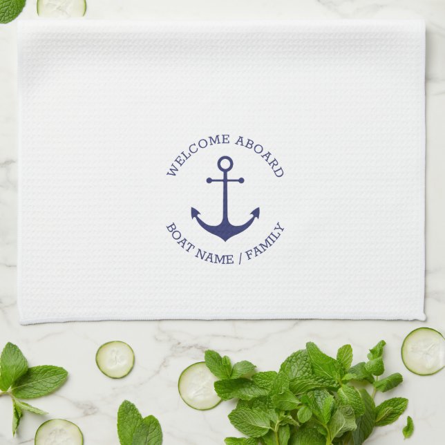 Paño De Cocina Personalizado Bienvenida a bordo del ancla azul ma (Doblado)
