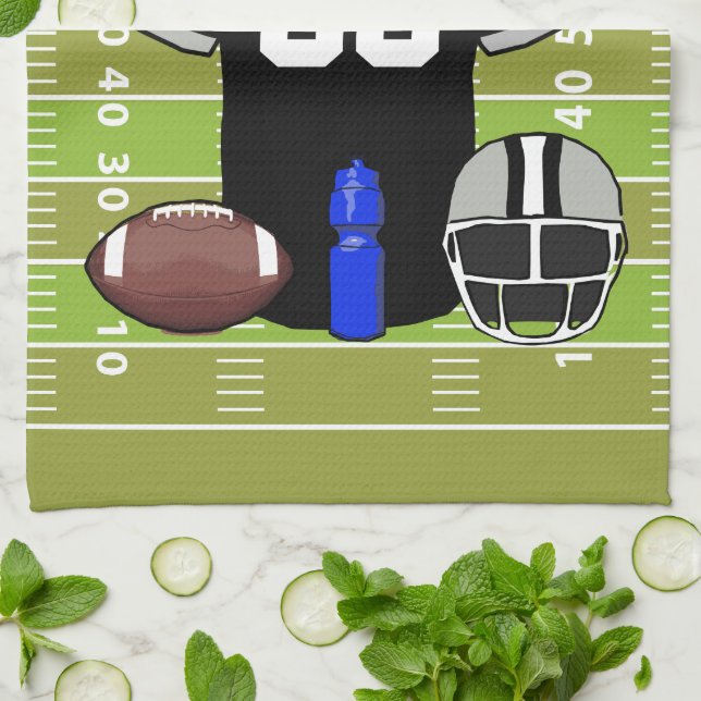 Paño De Cocina Personalizado Black and Grey Football Jersey on Fi (Doblado)