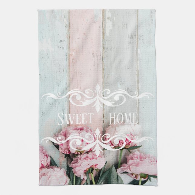 Paño De Cocina Personalizado bonito de madera rústica Pinta rosa  (Vertical)