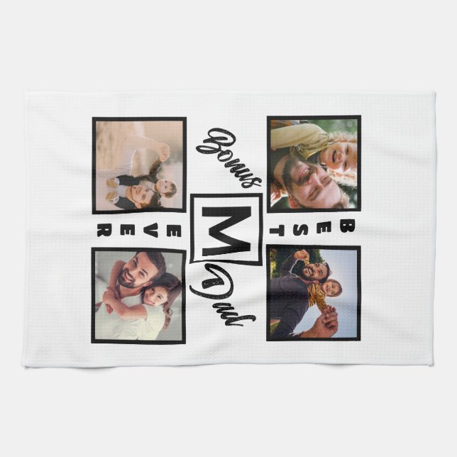 Paño De Cocina Personalizado Bono moderno papá Stepdad 4 Collage  (Horizontal)