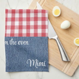 Paño De Cocina Personalizado Cute Red & White Check Blue Denim