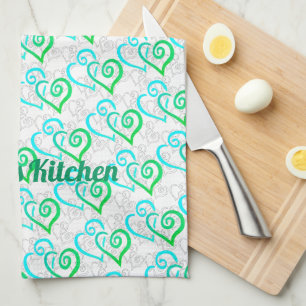Paño De Cocina Personalizado de arte del corazón de color turques