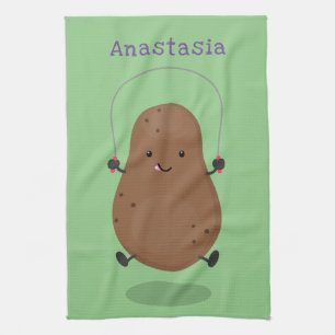 Paño De Cocina Personalizado de cuerda de saltar de patata feliz