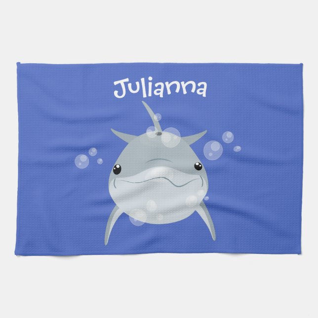 Paño De Cocina Personalizado de delfín kawaii feliz (Horizontal)