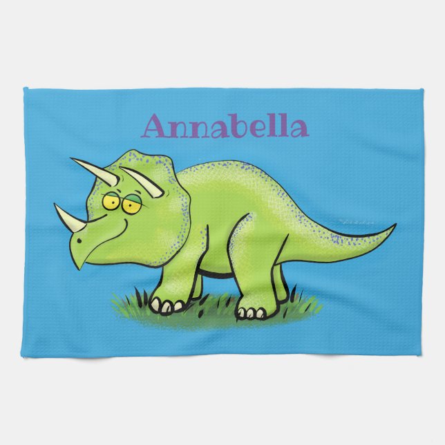 Paño De Cocina Personalizado de dinosaurios de triceratops verde  (Horizontal)
