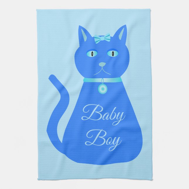 Paño De Cocina Personalizado de gato de niño pequeño azul (Vertical)