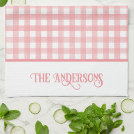 Paño De Cocina Personalizado de Gingham Plaid rosa y blanco clási