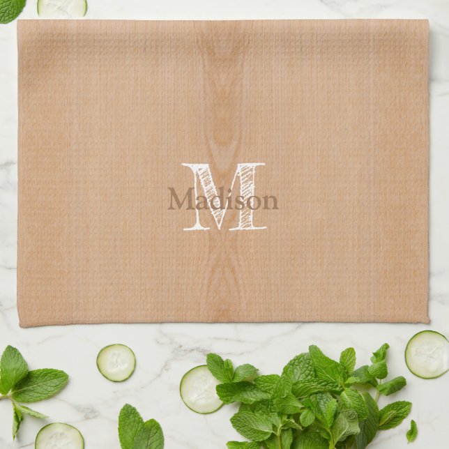 Paño De Cocina Personalizado de grano de madera marrón claro Mono (Doblado)