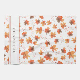 Paño De Cocina Personalizado de hojas de arce de otoño y rayas de