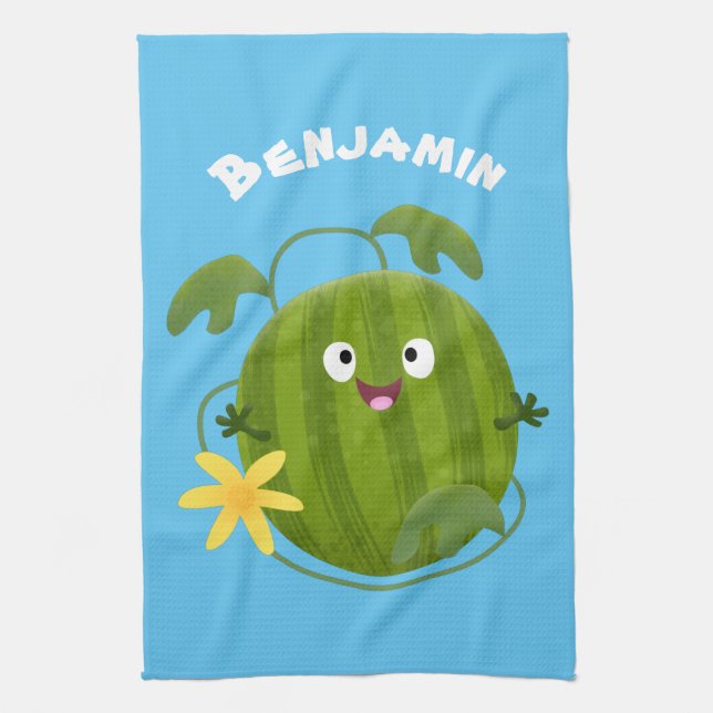 Paño De Cocina Personalizado de la sandía sonriente alegre (Vertical)