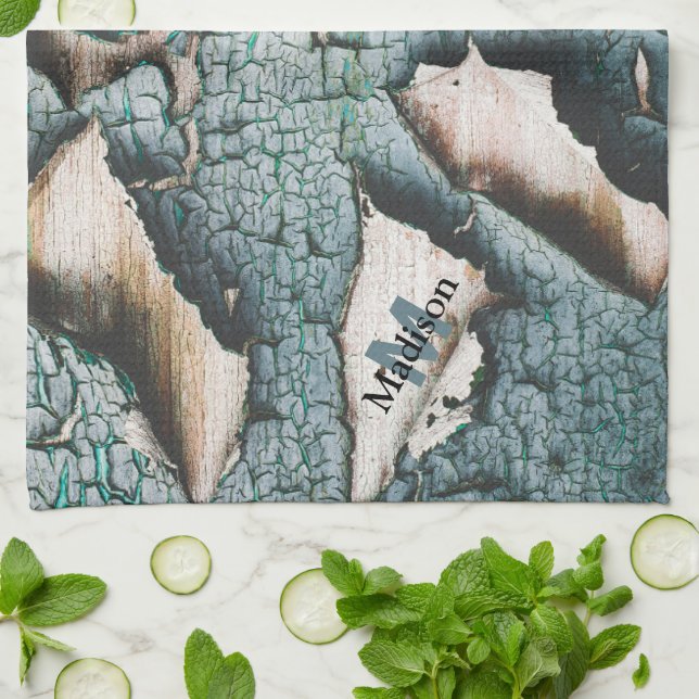 Paño De Cocina Personalizado de madera de pintura verde azul anti (Doblado)