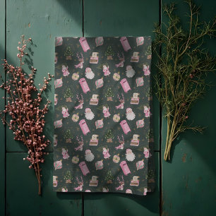 Paño De Cocina Personalizado de Navidades rosados Santa Retro