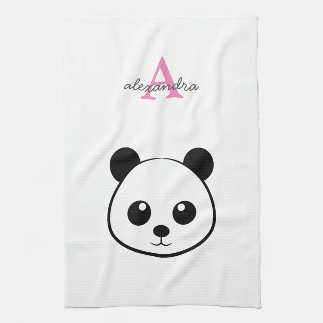 Paño De Cocina Personalizado de oso panda lindo Monograma (Vertical)