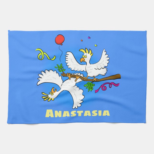 Paño De Cocina Personalizado de pájaros de cacatúa graciosa (Horizontal)