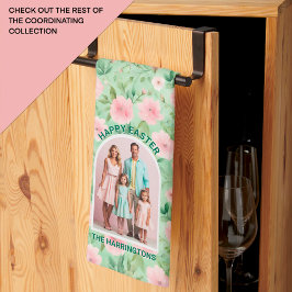 Paño De Cocina Personalizado de Pascua Foto Pastel Pink & Green F