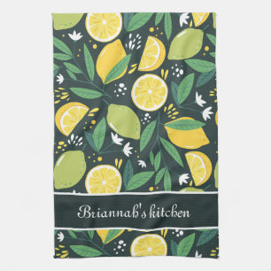 Paño De Cocina Personalizado de patrón de limón amarillo verde 