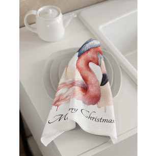 Paño De Cocina Personalizado de Santa Claus Snowbird Flamingo