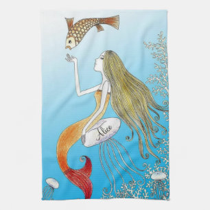 Paño De Cocina Personalizado debajo de la sirena hermosa del mar