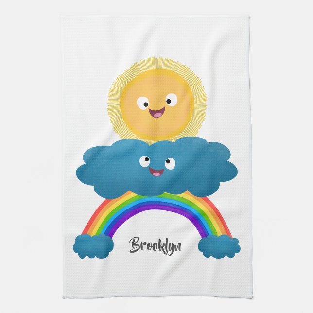 Paño De Cocina Personalizado del arco iris de la nube de sol feli (Vertical)