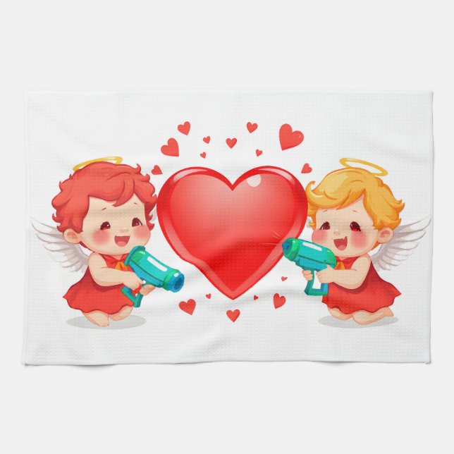 Paño De Cocina Personalizado divertido jugando ángeles por amarte (Horizontal)