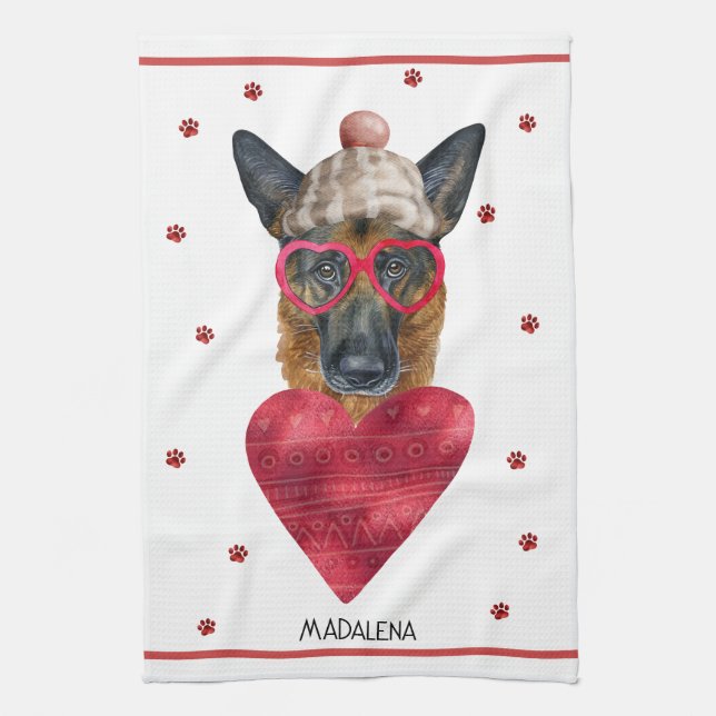 Paño De Cocina Personalizado Dog Lover Valentine Regalo Pastor Al (Vertical)