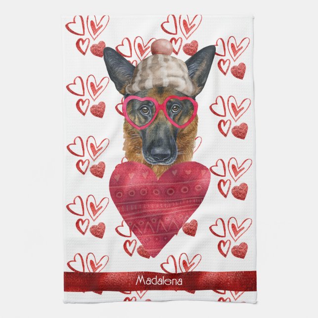 Paño De Cocina Personalizado Dog Lover Valentine Regalo Pastor Al (Vertical)