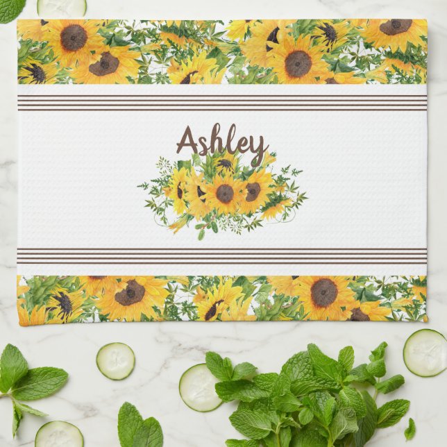 Paño De Cocina Personalizado el girasol amarillo blanco ruso (Doblado)