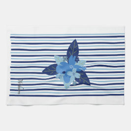 Paño De Cocina Personalizado estampado floral monocromático azul