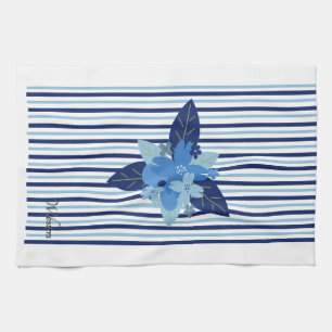 Paño De Cocina Personalizado estampado floral monocromático azul