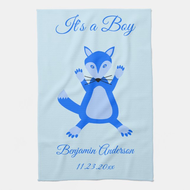 Paño De Cocina Personalizado Fox de Cute Blue Baby Boy (Vertical)