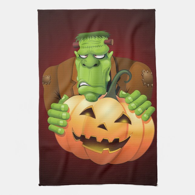Paño De Cocina Personalizado Frankenstein con Calabaza (Vertical)
