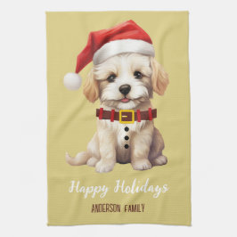 Paño De Cocina Personalizado Funny Santa dog Vintage Red Mustard