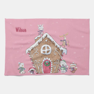 Paño De Cocina Personalizado Gingerbread House Día de Nieve sobre