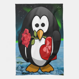 Paño De Cocina Personalizado gracioso de Penguin El día de San Va