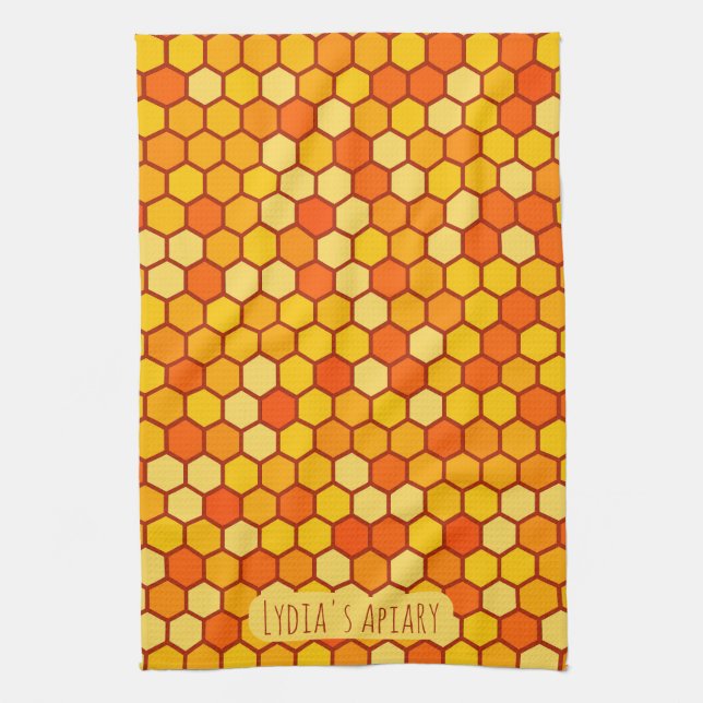 Paño De Cocina Personalizado Honeycomb Naranja brillante y Beehiv (Vertical)