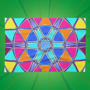 Paño De Cocina Personalizado Mandala azul amarillo rosa y Naranja