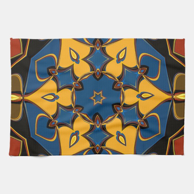 Paño De Cocina Personalizado Mandala Flor amarillo azul y Naranja (Horizontal)