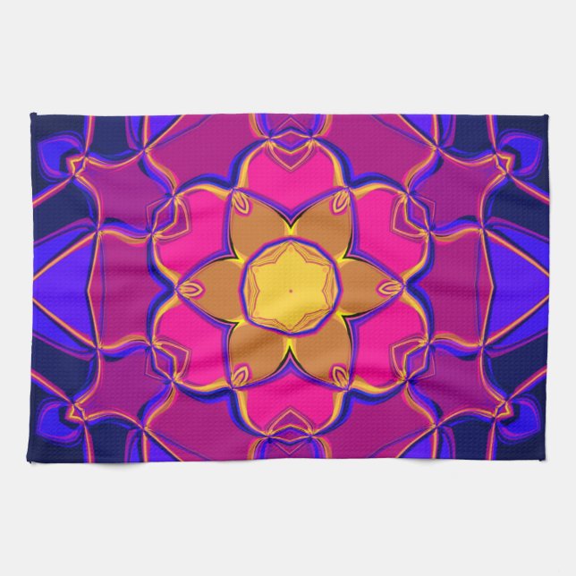 Paño De Cocina Personalizado Mandala Flor amarillo rosa y azul (Horizontal)