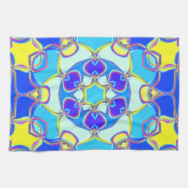 Paño De Cocina Personalizado Mandala Flor amarillo y rosa azul