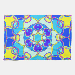 Paño De Cocina Personalizado Mandala Flor amarillo y rosa azul