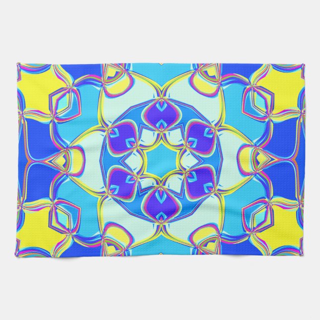 Paño De Cocina Personalizado Mandala Flor amarillo y rosa azul (Horizontal)