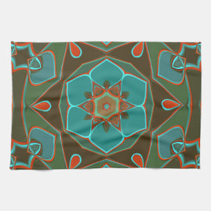 Paño De Cocina Personalizado Mandala Flor Azul y Naranja