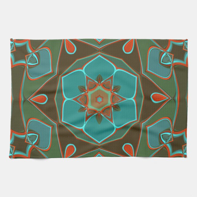 Paño De Cocina Personalizado Mandala Flor Azul y Naranja (Horizontal)