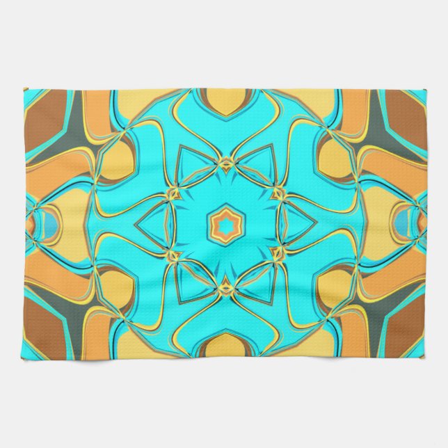 Paño De Cocina Personalizado Mandala Flor Azul y Naranja (Horizontal)