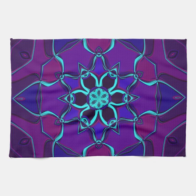 Paño De Cocina Personalizado Mandala Flor Azul y Púrpura (Horizontal)