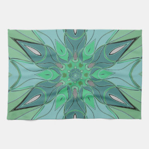 Paño De Cocina Personalizado Mandala Flor azul y verde