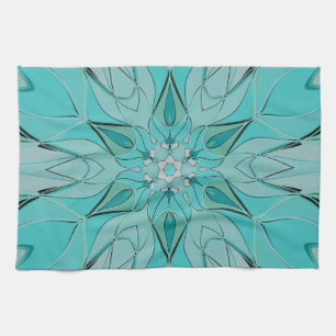 Paño De Cocina Personalizado Mandala Flor azul y verde