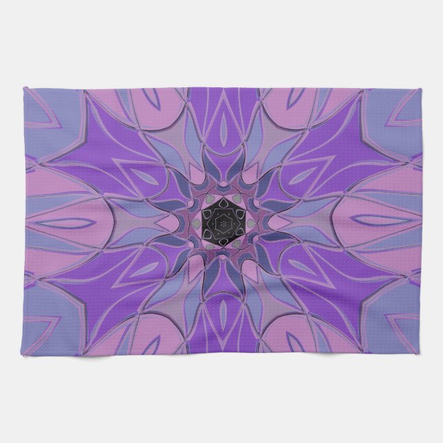 Paño De Cocina Personalizado Mandala Flor morado rosa y azul (Horizontal)